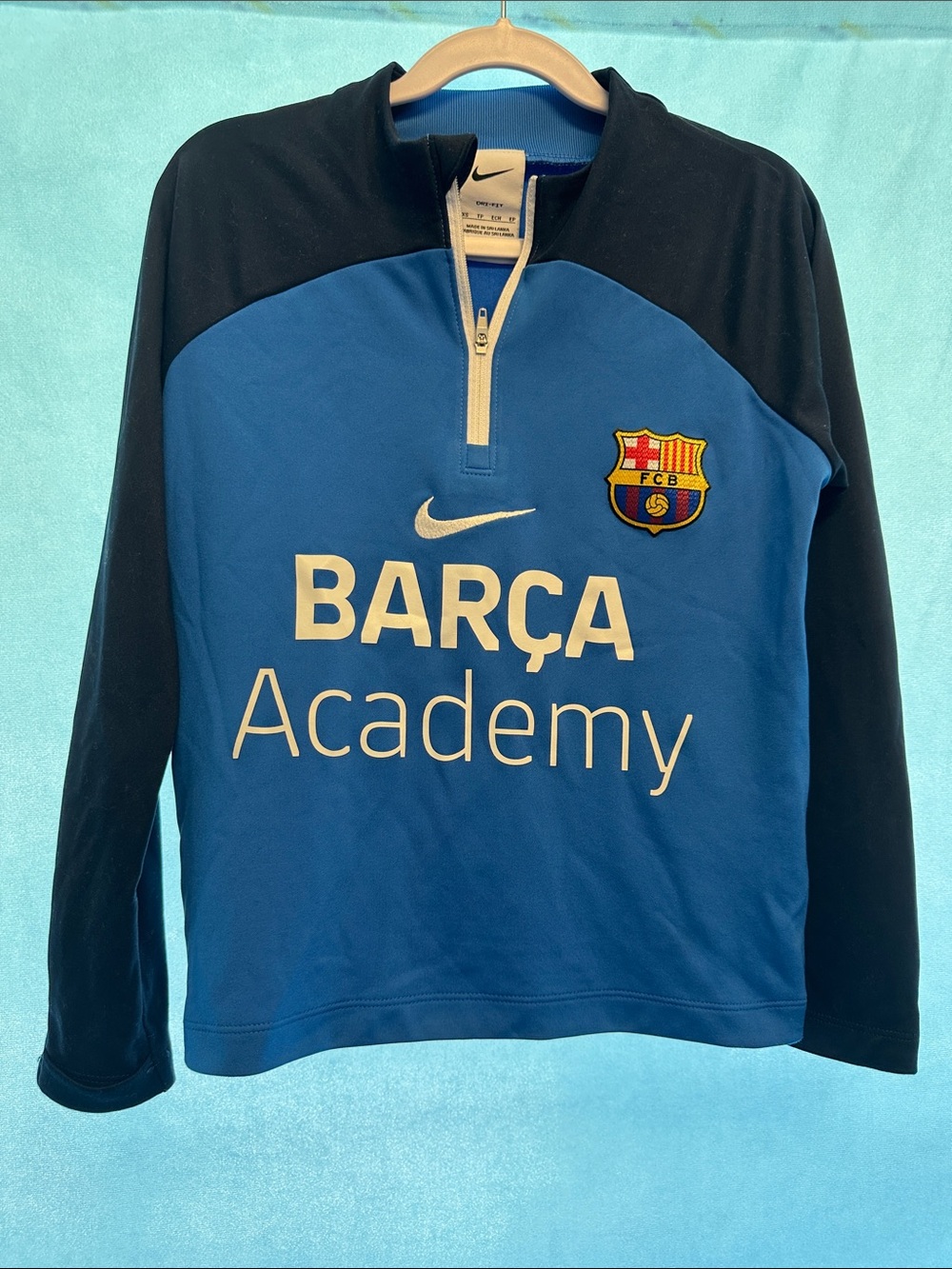 Nike Barça Academy Kids Blue and Black Quarter-Zip Pullover